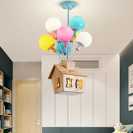 Wooden House Flying Balloon Ceiling Light - Hans Lumiere