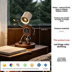 Wooden Robot Bedside Lamp - Adjustable Dimmable LED Night Light - Hans Lumiere