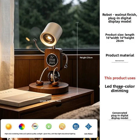 Wooden Robot Bedside Lamp - Adjustable Dimmable LED Night Light - Hans Lumiere