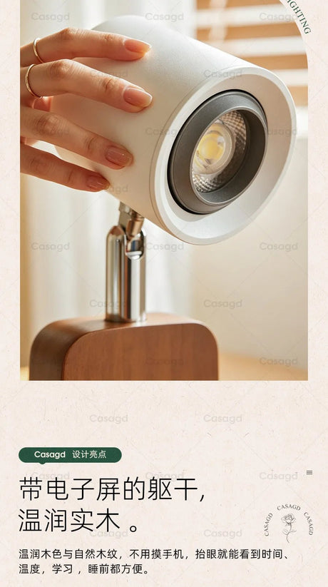 Wooden Robot Bedside Lamp - Adjustable Dimmable LED Night Light - Hans Lumiere