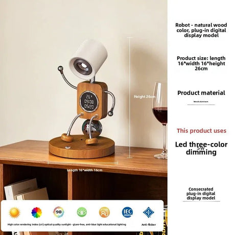 Wooden Robot Bedside Lamp - Adjustable Dimmable LED Night Light - Hans Lumiere