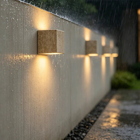 Yellow Travertine Stone Wall Sconce | Indoor & Outdoor Light - Hans Lumiere