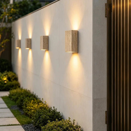 Yellow Travertine Stone Wall Sconce | Indoor & Outdoor Light - Hans Lumiere