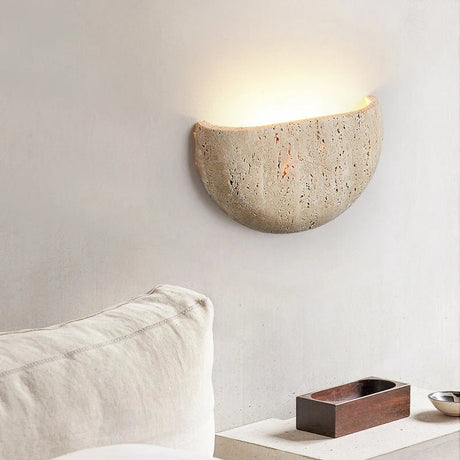 Yellow Travertine Stone Wall Sconce - Vintage Mid-Century - Hans Lumiere