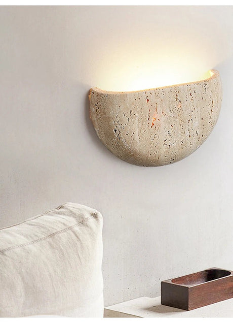 Yellow Travertine Stone Wall Sconce - Vintage Mid-Century - Hans Lumiere