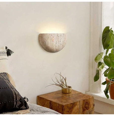 Yellow Travertine Stone Wall Sconce - Vintage Mid-Century - Hans Lumiere