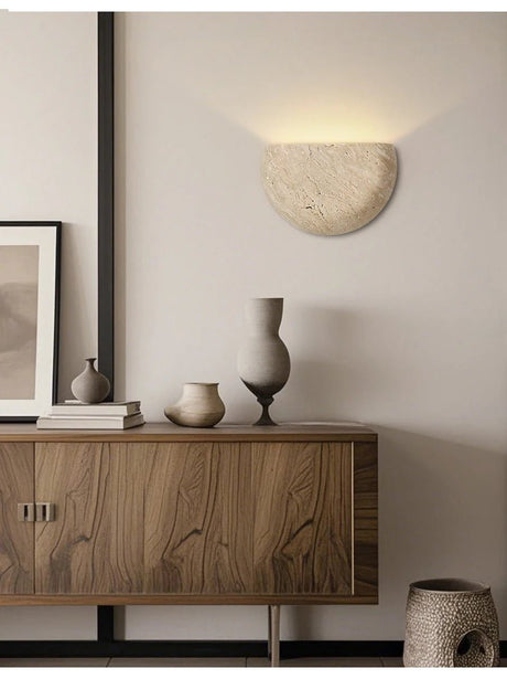 Yellow Travertine Stone Wall Sconce - Vintage Mid-Century - Hans Lumiere