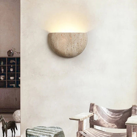 Yellow Travertine Stone Wall Sconce - Vintage Mid-Century - Hans Lumiere
