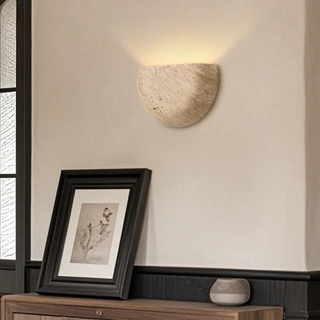 Yellow Travertine Stone Wall Sconce - Vintage Mid-Century - Hans Lumiere