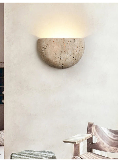 Yellow Travertine Stone Wall Sconce - Vintage Mid-Century - Hans Lumiere