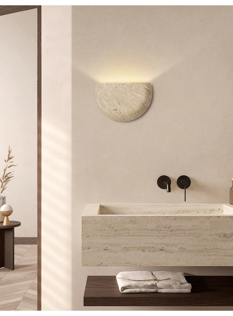 Yellow Travertine Stone Wall Sconce - Vintage Mid-Century - Hans Lumiere